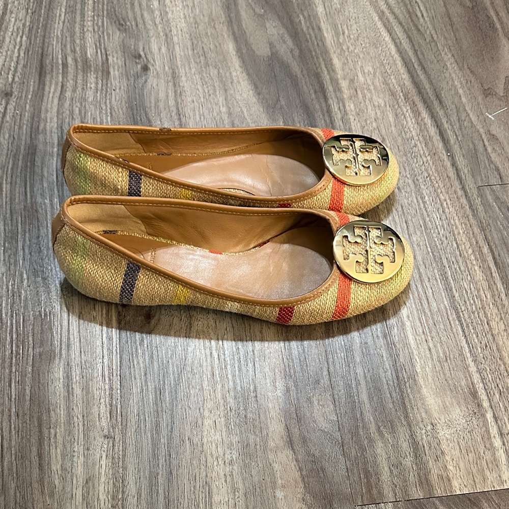 Tory Burch Women's Striped Flats with Gold Logo - Picture 6 of 9